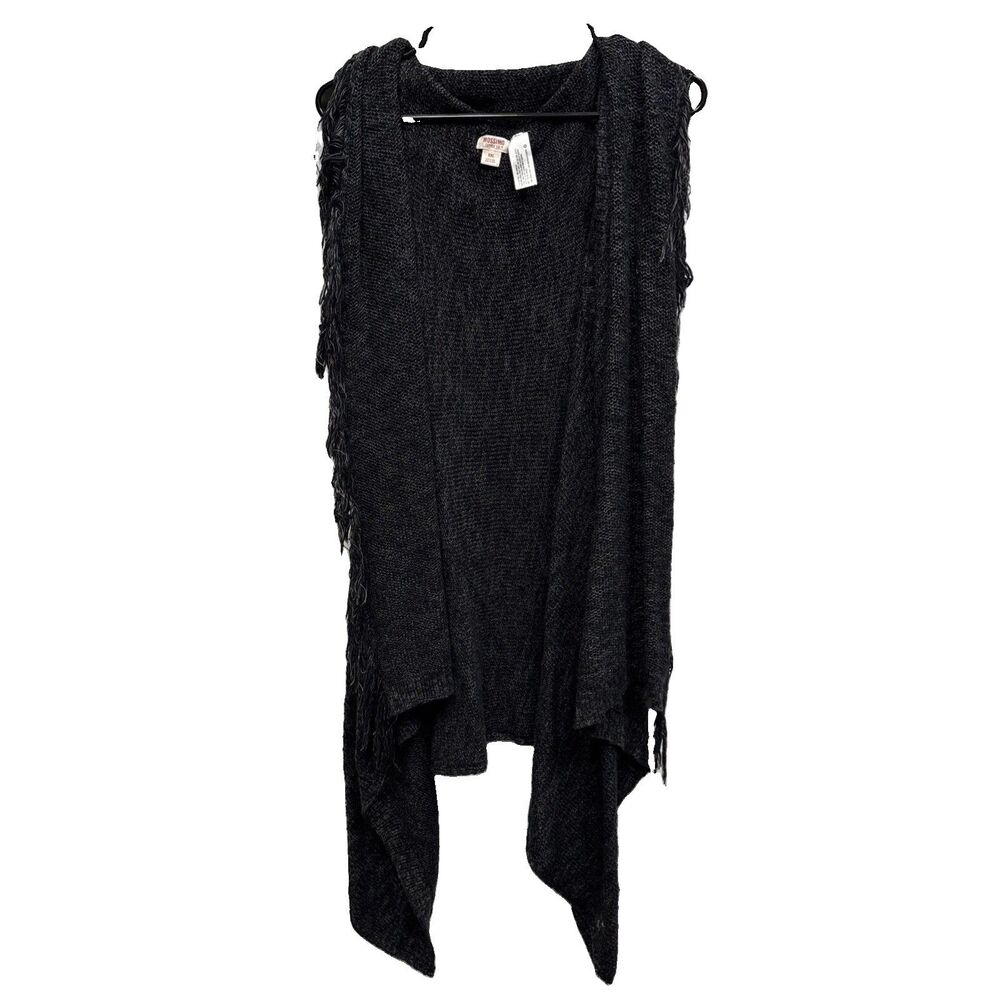 Mossimo Supply Co Fringe Knit Vest Sweater Black Gray XXL Women Long Cotton